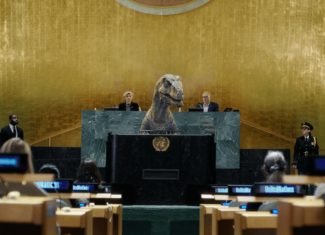 El dinosaurio Frankie advierte al mundo del peligro de extinción